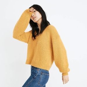Madewell Golden Yellow Alpaca Balloon Sleeve V-neck Pullover Sweater Size Small